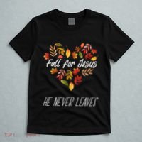 Fall For Jesus He Never Leaves Autumn Religious Christian T-Shirt thumb 5