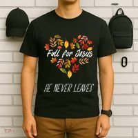 Fall For Jesus He Never Leaves Autumn Religious Christian T-Shirt thumb 6