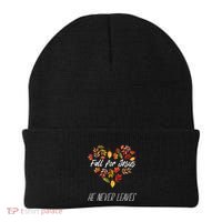 Fall For Jesus He Never Leaves Autumn Religious Christian Beanie thumb 0