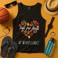 Fall For Jesus He Never Leaves Autumn Religious Christian Tank Top thumb 4