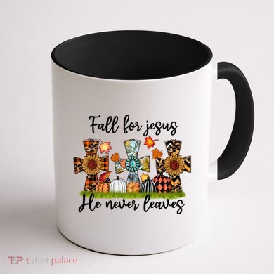 Fall For Jesus He Never Leaves Thanksgiving Family Matching Gift Coffee Mug back