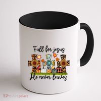Fall For Jesus He Never Leaves Thanksgiving Family Matching Gift Coffee Mug thumb 1