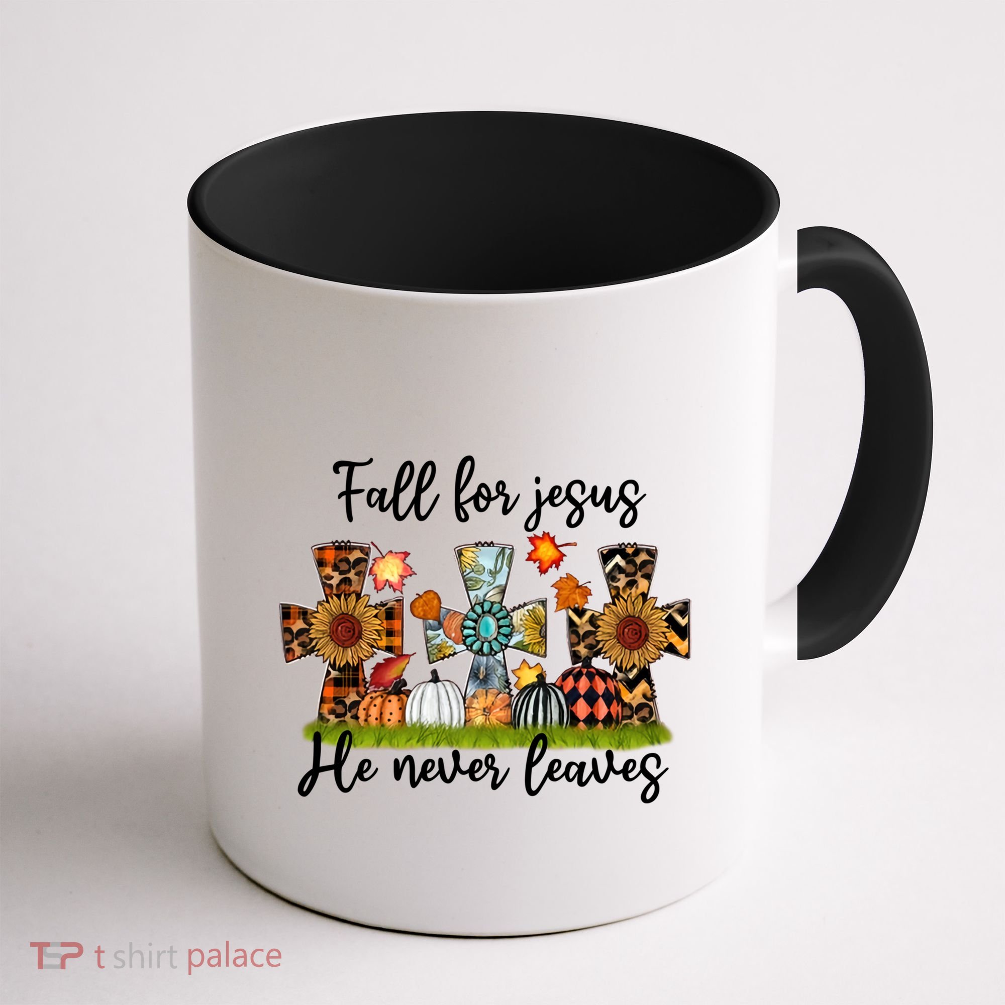 Fall For Jesus He Never Leaves Thanksgiving Family Matching Gift Coffee Mug
