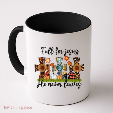 Fall For Jesus He Never Leaves Thanksgiving Family Matching Gift Coffee Mug