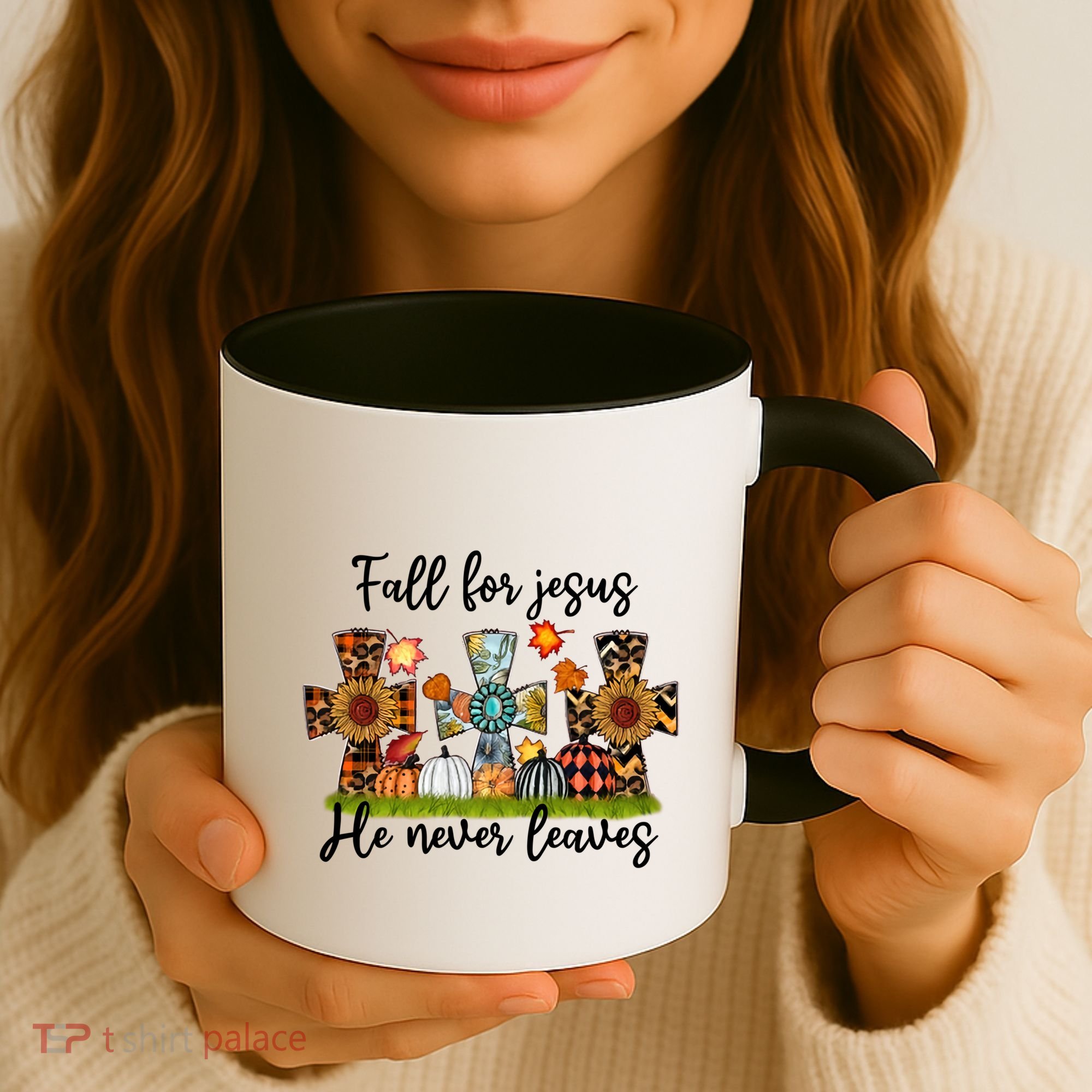 Fall For Jesus He Never Leaves Thanksgiving Family Matching Gift Coffee Mug