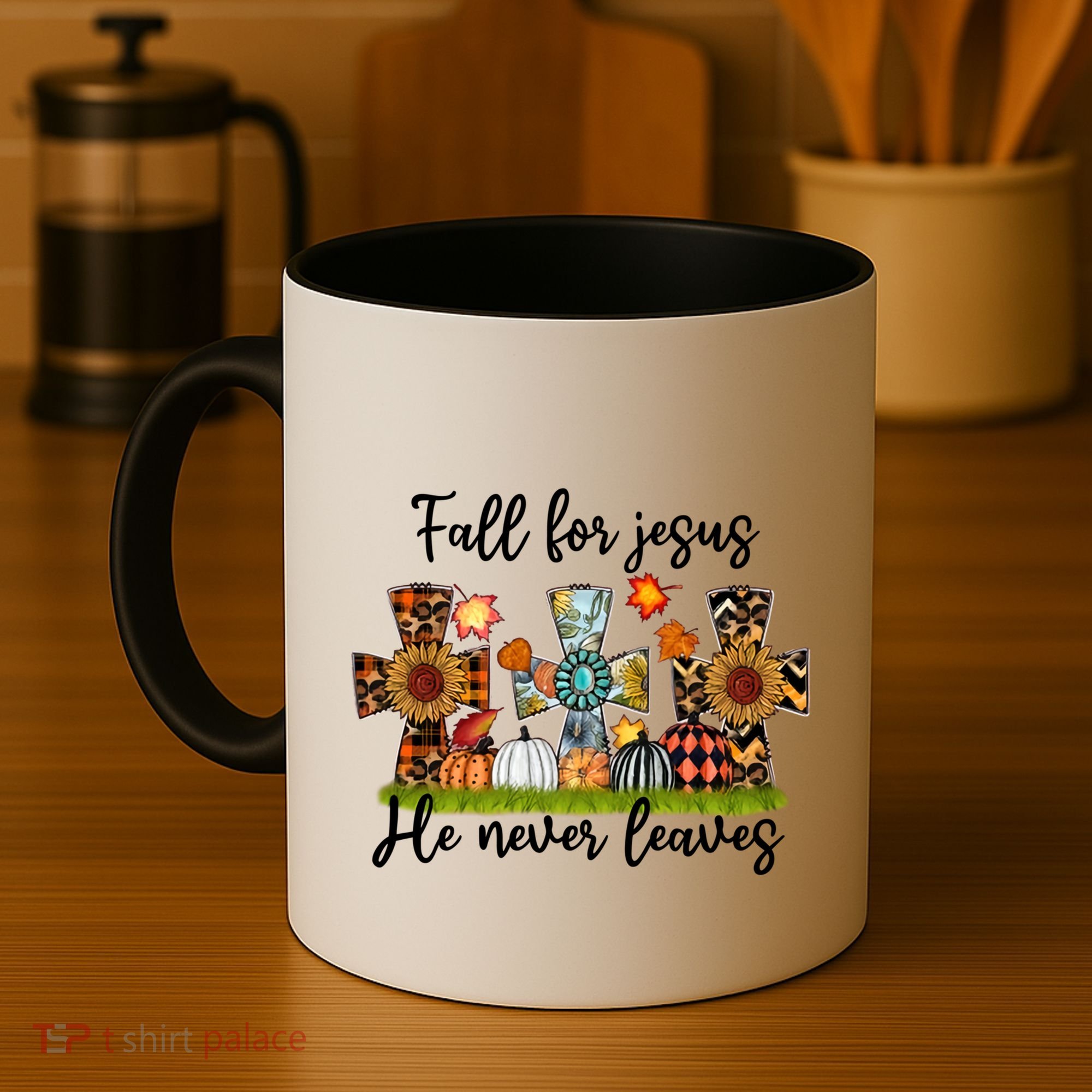 Fall For Jesus He Never Leaves Thanksgiving Family Matching Gift Coffee Mug