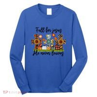 Fall For Jesus He Never Leaves Thanksgiving Family Matching Gift Long Sleeve Shirt thumb 0