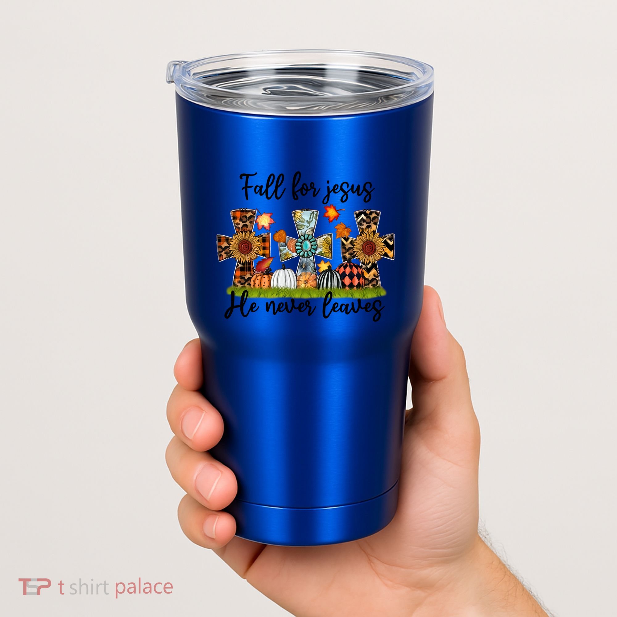 Fall For Jesus He Never Leaves Thanksgiving Family Matching Gift Tumbler