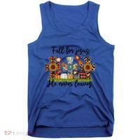 Fall For Jesus He Never Leaves Thanksgiving Family Matching Gift Tank Top thumb 0