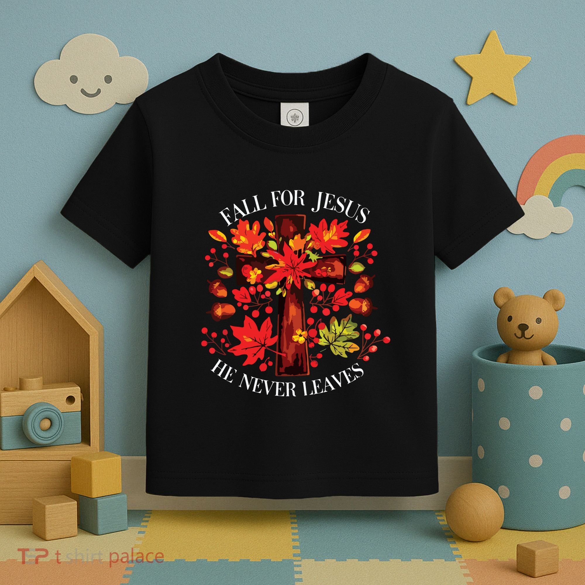 Fall For Jesus He Never Leaves Toddler T-Shirt