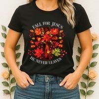 Fall For Jesus He Never Leaves Women's T-Shirt thumb 2