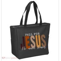 Fall For Jesus He Never Leaves Quote Tote Bag thumb 2