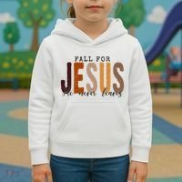 Fall For Jesus He Never Leaves Quote Kids Hoodie thumb 3