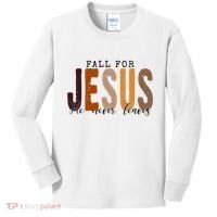 Fall For Jesus He Never Leaves Quote Kids Long Sleeve Shirt thumb 0