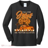 Fall For Jesus Ne Never Leaves Kids Long Sleeve Shirt thumb 0