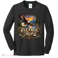 Fly Free Jackie Bald Eagle RIIP Kids Long Sleeve Shirt thumb 0