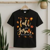 Fall For Jesus He Never Leaves Autumn T-Shirt thumb 2