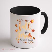 Fall For Jesus He Never Leaves Autumn Coffee Mug thumb 1