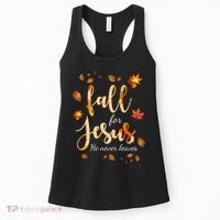 Fall For Jesus He Never Leaves Autumn Women's Tank Top thumb 0