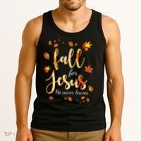 Fall For Jesus He Never Leaves Autumn Tank Top thumb 3
