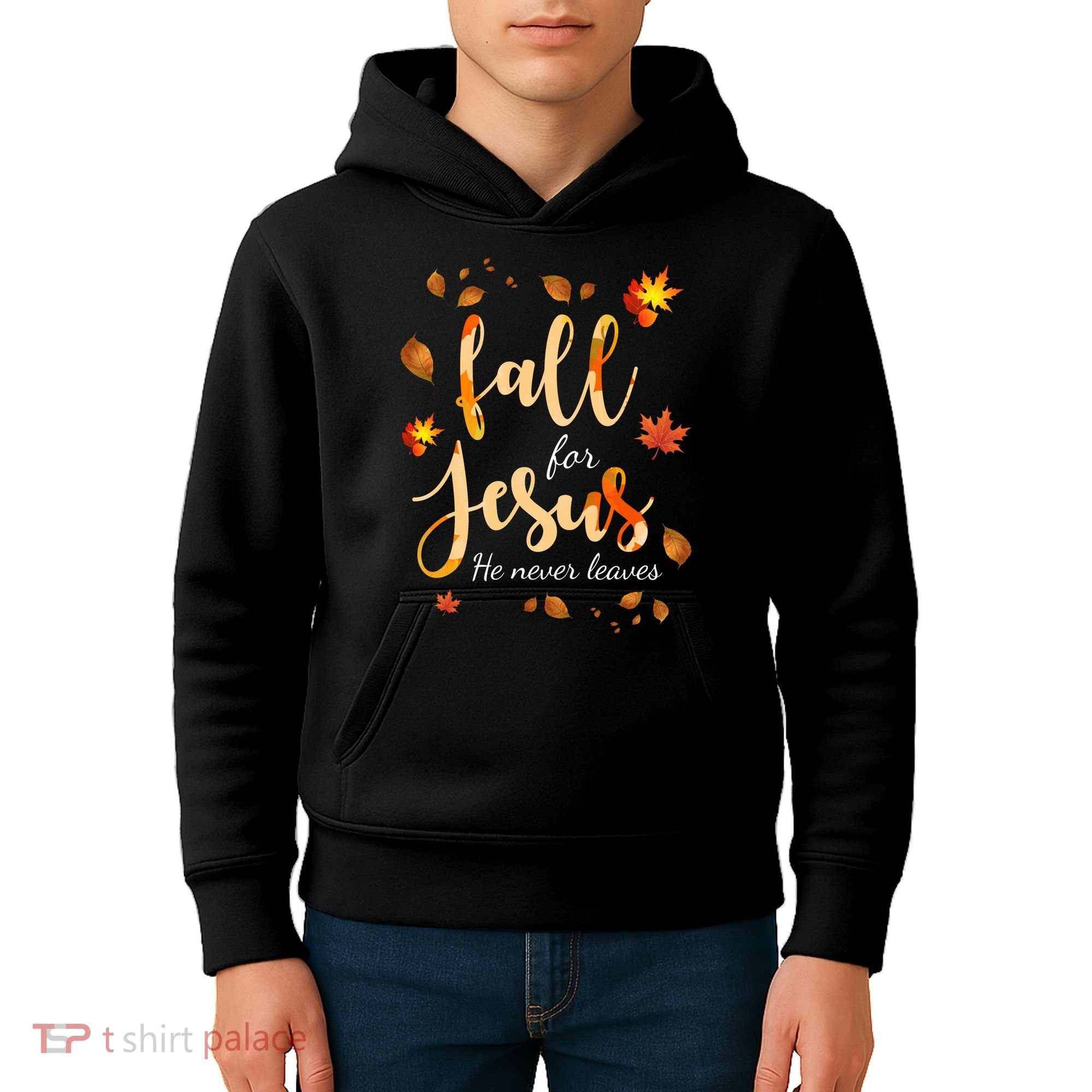 Fall For Jesus He Never Leaves Autumn Kids Hoodie