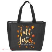 Fall For Jesus He Never Leaves Autumn Tote Bag thumb 0