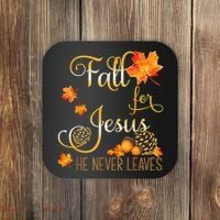 Fall For Jesus He Never Leaves Autumn Christian Prayers Coaster thumb 0