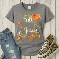 Fall For Jesus He Never Leaves Autumn Christian Prayers Women's T-Shirt thumb 3