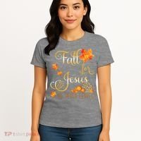 Fall For Jesus He Never Leaves Autumn Christian Prayers Women's T-Shirt thumb 4