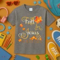 Fall For Jesus He Never Leaves Autumn Christian Prayers Kids T-Shirt thumb 3
