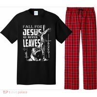 Fall For Jesus He Never Leaves Christian Thanksgiving Pajama Set thumb 0