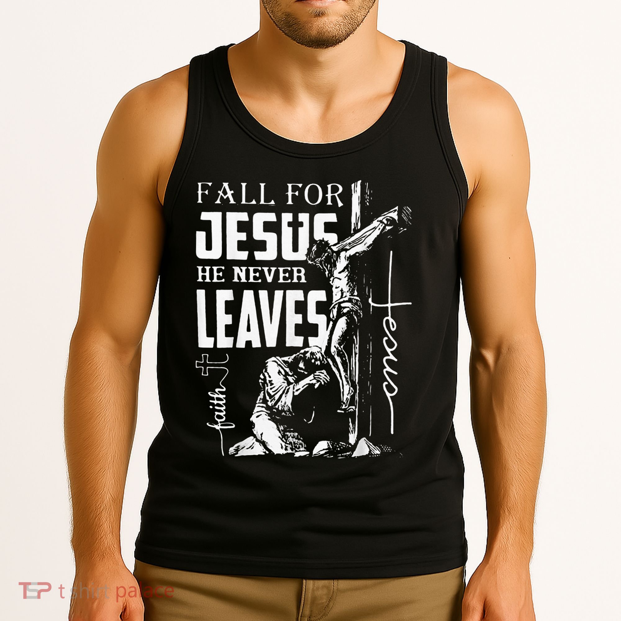 Fall For Jesus He Never Leaves Christian Thanksgiving Tank Top