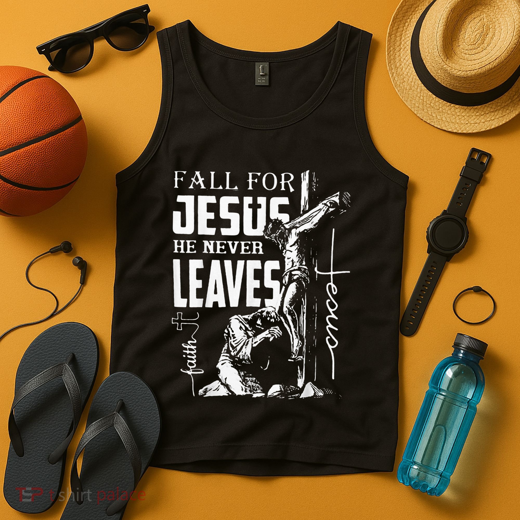 Fall For Jesus He Never Leaves Christian Thanksgiving Tank Top