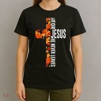 Fall For Jesus He Never Leaves Christian Faith Jesus Cross T-Shirt thumb 4