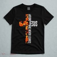 Fall For Jesus He Never Leaves Christian Faith Jesus Cross T-Shirt thumb 5