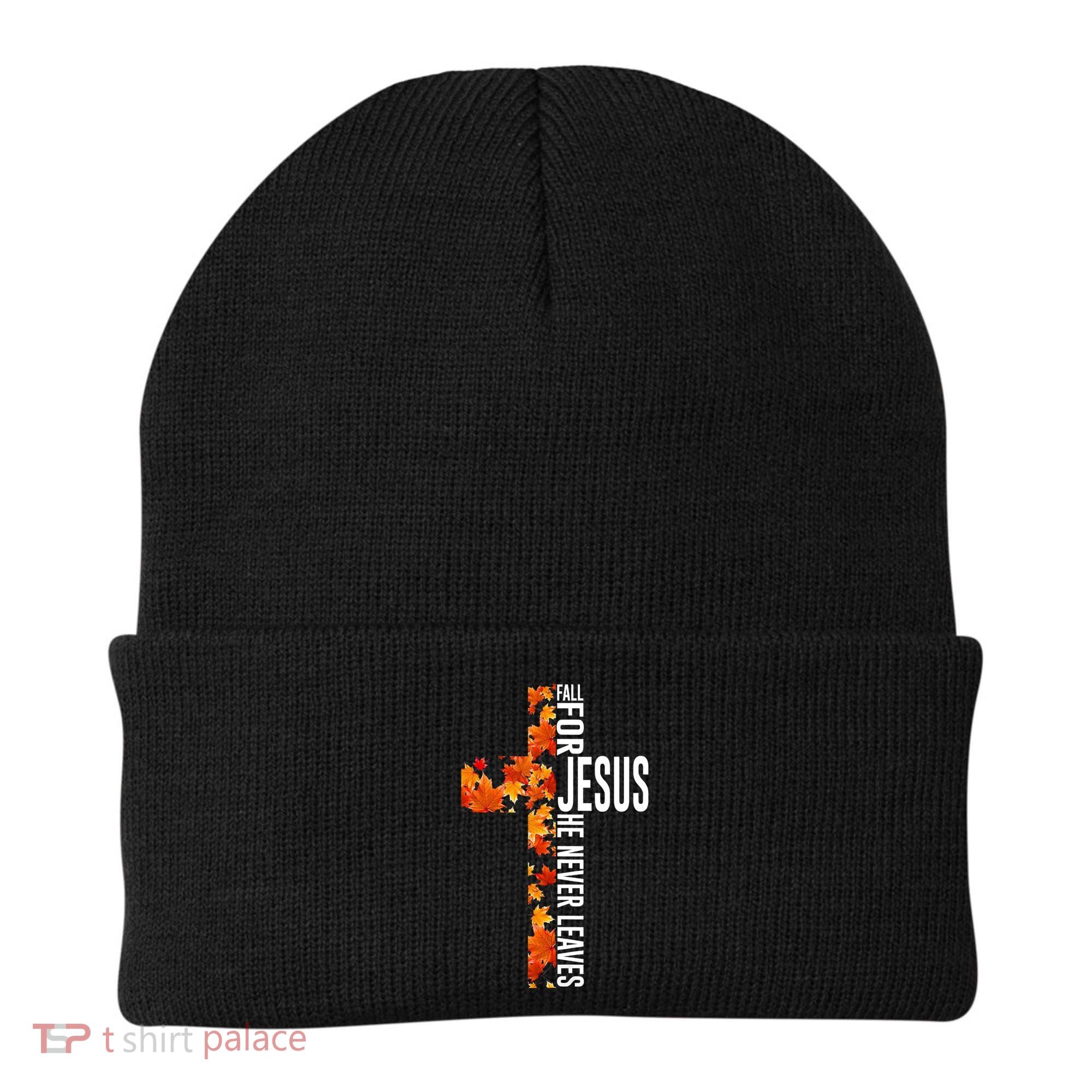 Fall For Jesus He Never Leaves Christian Faith Jesus Cross Beanie