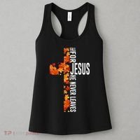 Fall For Jesus He Never Leaves Christian Faith Jesus Cross Women's Tank Top thumb 3