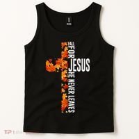 Fall For Jesus He Never Leaves Christian Faith Jesus Cross Tank Top thumb 2