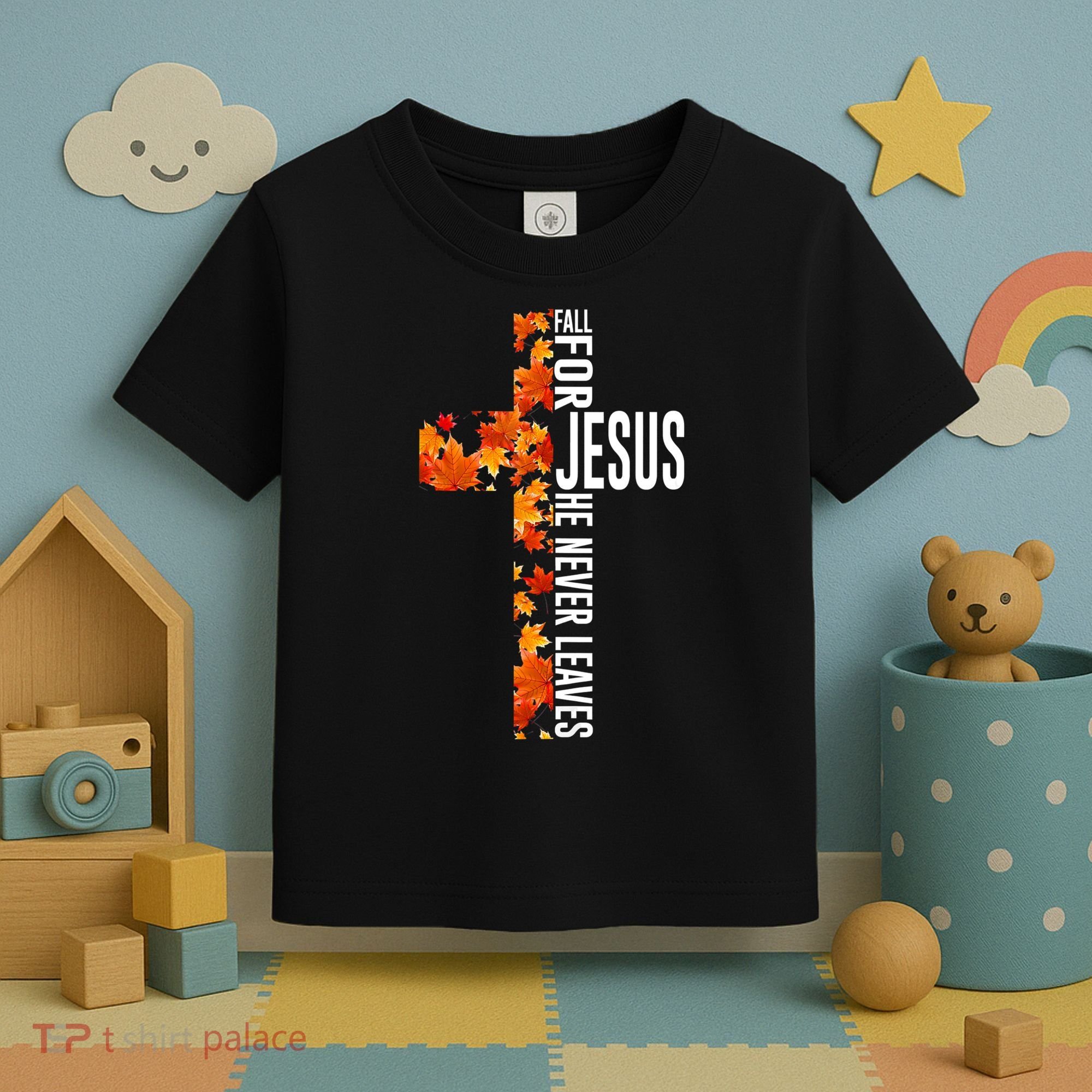 Fall For Jesus He Never Leaves Christian Faith Jesus Cross Toddler T-Shirt