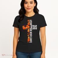 Fall For Jesus He Never Leaves Christian Faith Jesus Cross Women's T-Shirt thumb 4