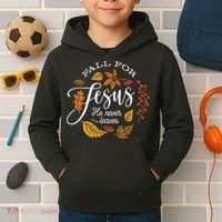 Fall For Jesus He Never Leaves Kids Hoodie thumb 2