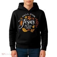 Fall For Jesus He Never Leaves Kids Hoodie thumb 4