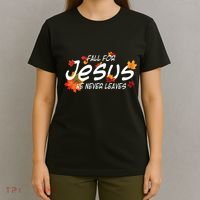 Fall For Jesus He Never Leaves Christian Halloween T-Shirt thumb 4