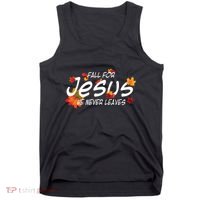 Fall For Jesus He Never Leaves Christian Halloween Tank Top thumb 0