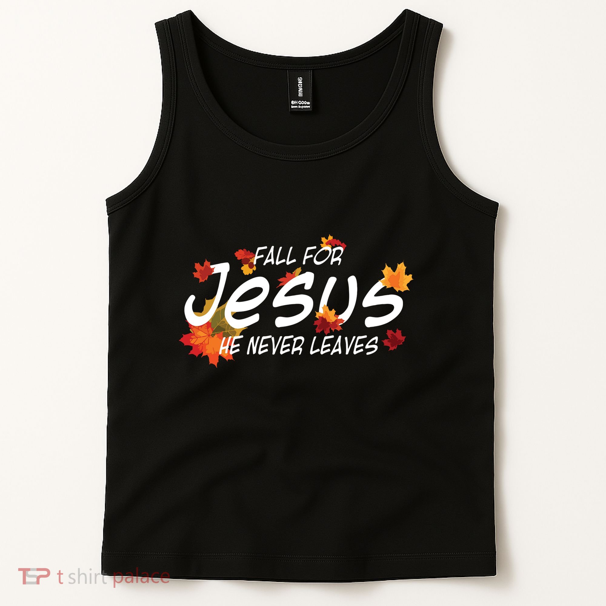 Fall For Jesus He Never Leaves Christian Halloween Tank Top