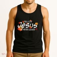 Fall For Jesus He Never Leaves Christian Halloween Tank Top thumb 3