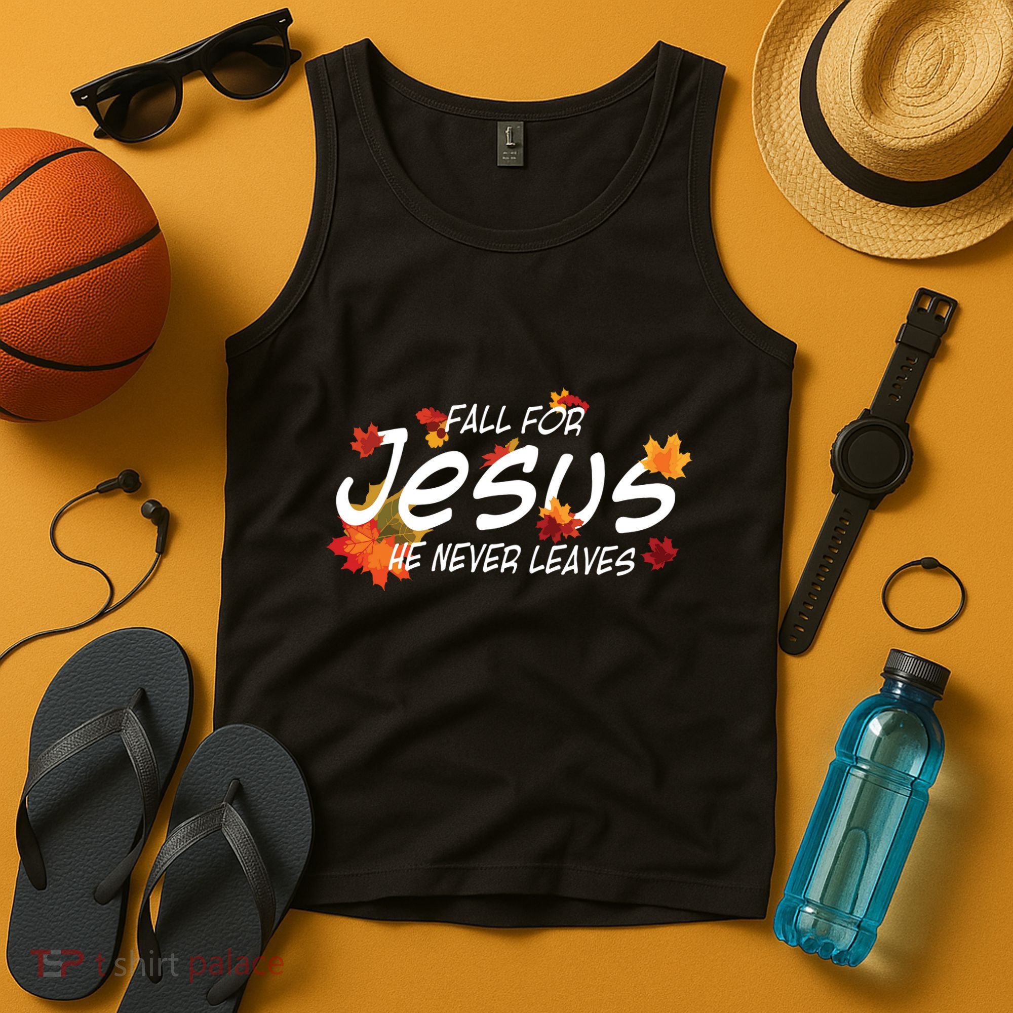 Fall For Jesus He Never Leaves Christian Halloween Tank Top