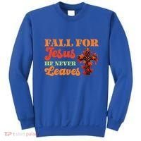 Fall For Jesus He Never Leaves Autumn Christian Faith Gift Sweatshirt thumb 0
