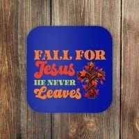 Fall For Jesus He Never Leaves Autumn Christian Faith Gift Coaster thumb 0