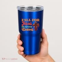 Fall For Jesus He Never Leaves Autumn Christian Faith Gift Tumbler thumb 2